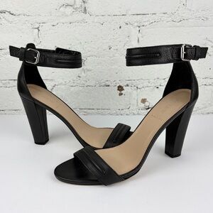 J. Crew Amalia Black Leather Ankle Strap Buckle Sandal High Heels 10